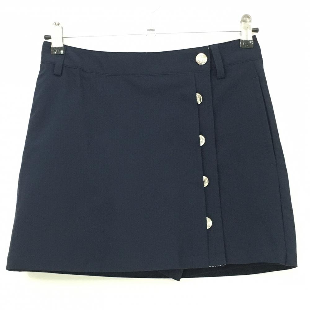 【美品】キャロウェイ スカート ネイビー×白 シルバーボタン ストライプ織生地 内側インナーパンツ レディース SS ゴルフウェア Callaway