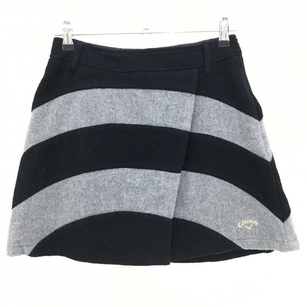 【超美品】キャロウェイ ニットスカート 黒×グレー 太ボーダー調 ウール混 内側インナーパンツ レディース M ゴルフウェア Callaway