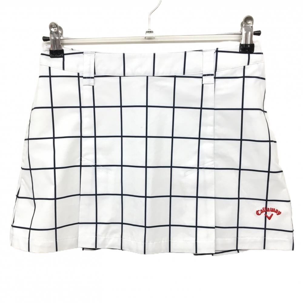 キャロウェイ スカート 白×ネイビー 格子柄 ストレッチ ロゴ刺しゅう レディース SS ゴルフウェア Callaway