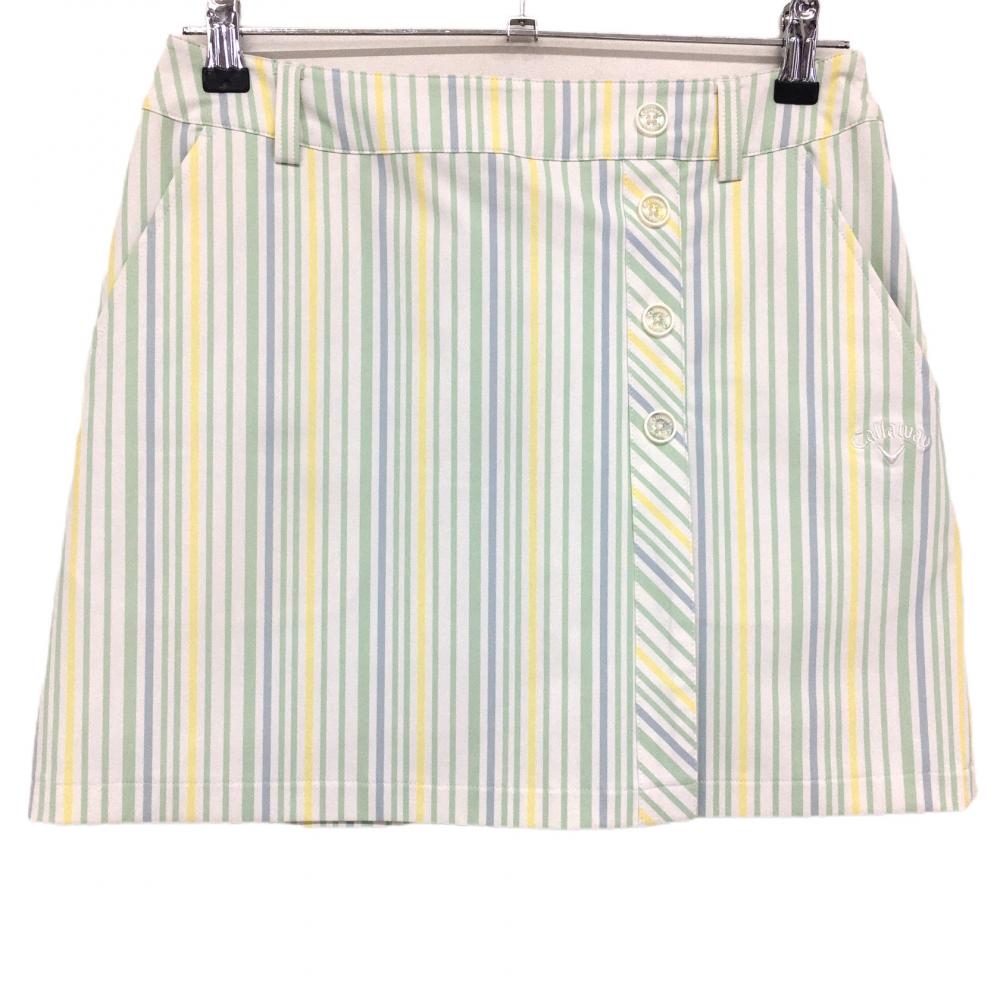 【超美品】キャロウェイ スカート 白×グリーン ストライプ 前ボタン  レディース M ゴルフウェア 2022年モデル Callaway
