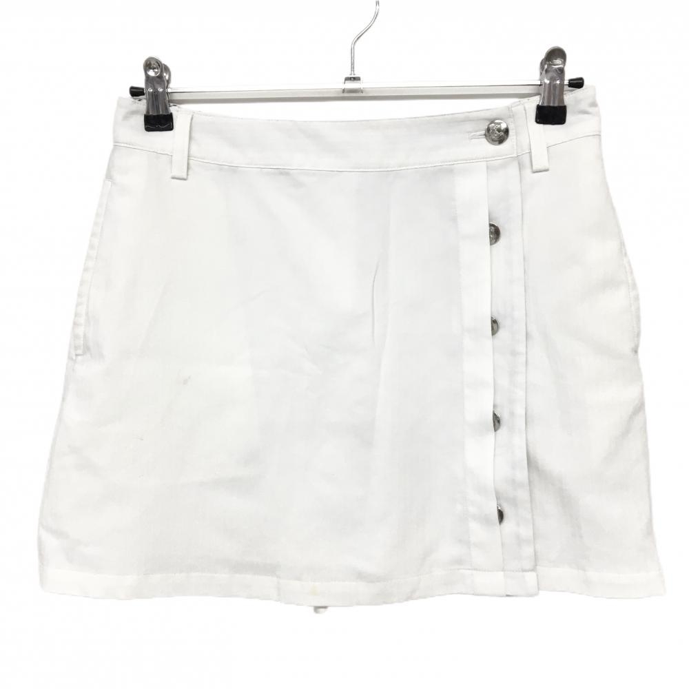 キャロウェイ スカート 白 ストライプ織生地 バックロゴ刺しゅう 内側インナーパンツ レディース M ゴルフウェア Callaway