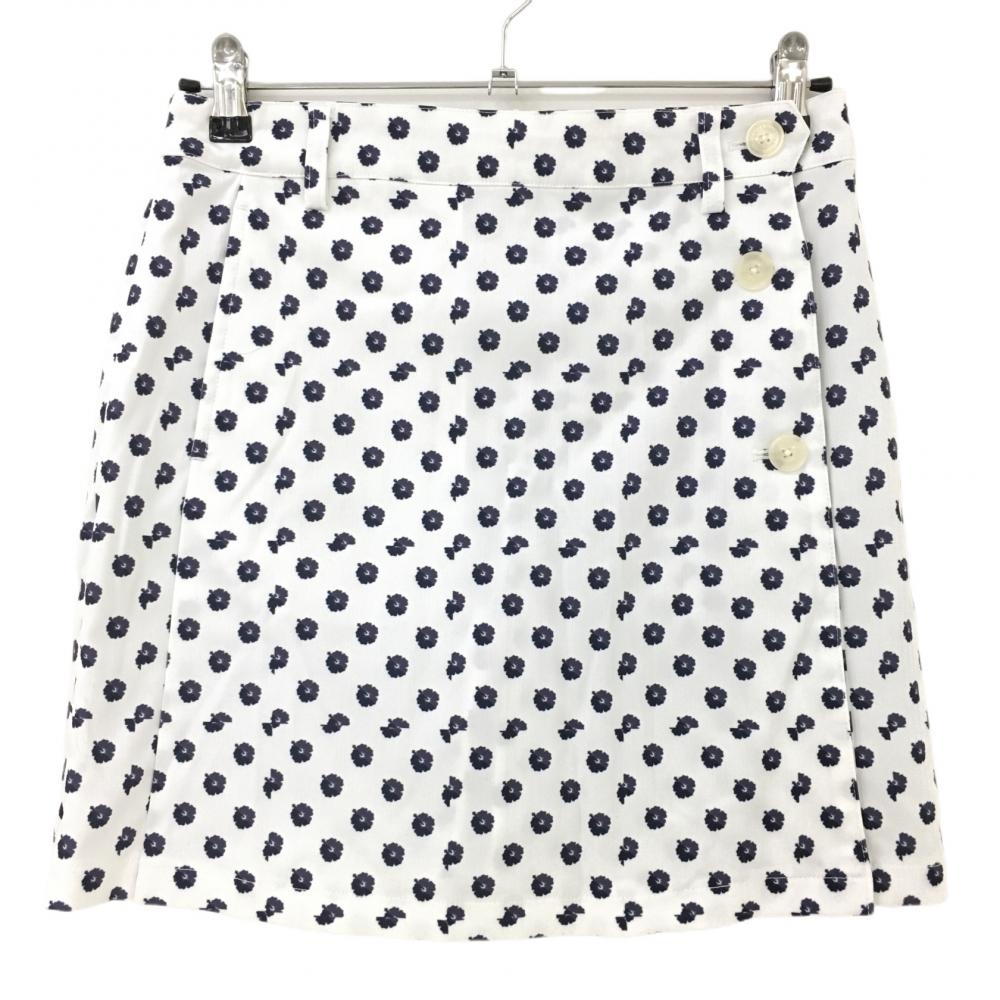 【超美品】キャロウェイ スカート 白×ネイビー ハイビスカス総柄 フロントボタン ストレッチ  レディース M ゴルフウェア SAMPL Callaway