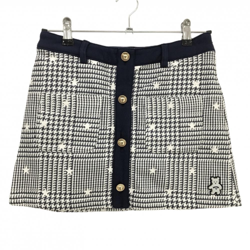 キャロウェイ スカート ネイビー×白 総柄 星 裏起毛 クマワッペン レディース S ゴルフウェア Callaway