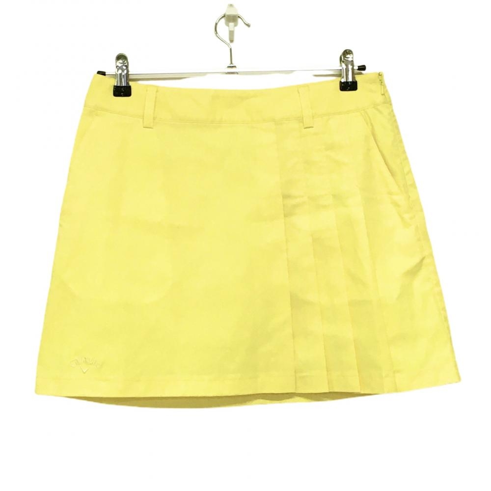 【超美品】キャロウェイ スカート イエロー 一部プリーツ ロゴ刺しゅう レディース L ゴルフウェア Callaway