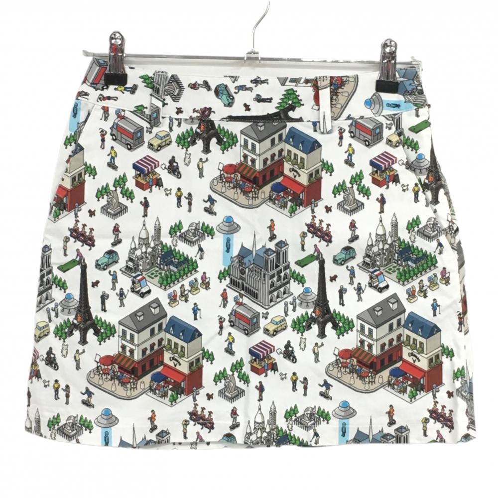 【超美品】キャロウェイ スカート 白×マルチ 街並み柄 レディース S ゴルフウェア Callaway