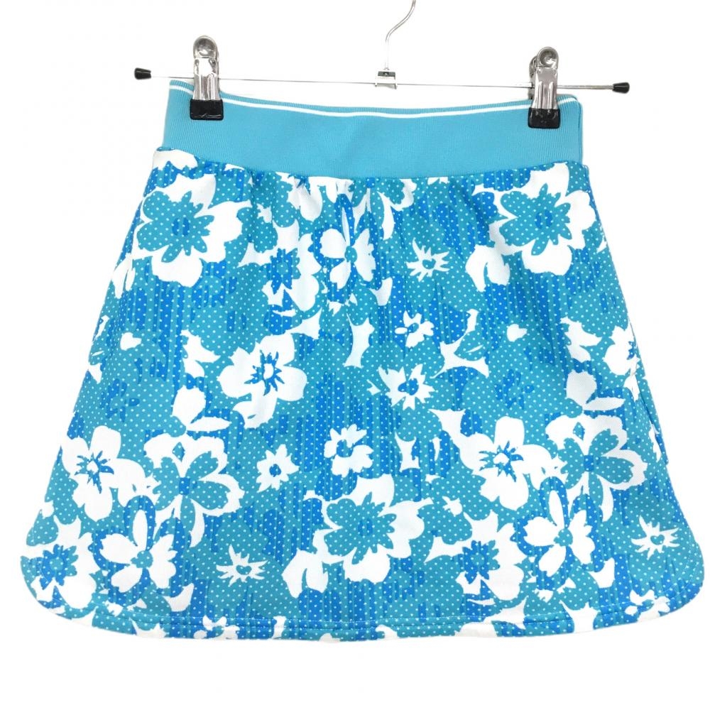 【美品】キャロウェイ スカート ライトブルー×白 花柄 ドット柄 ウエストゴム レディース M ゴルフウェア Callaway