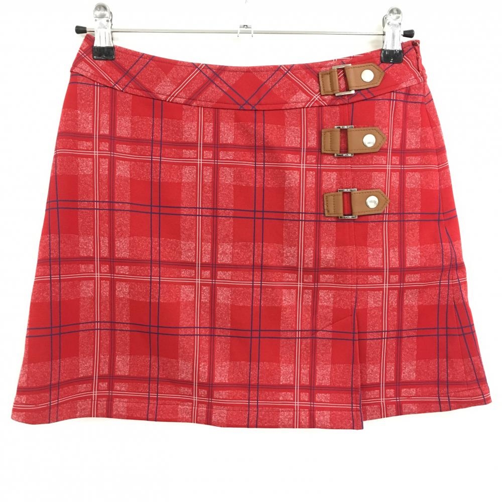 【美品】キャロウェイ スカート レッド×白 チェック 一部フェイクレザーベルト付 レディース S ゴルフウェア Callaway