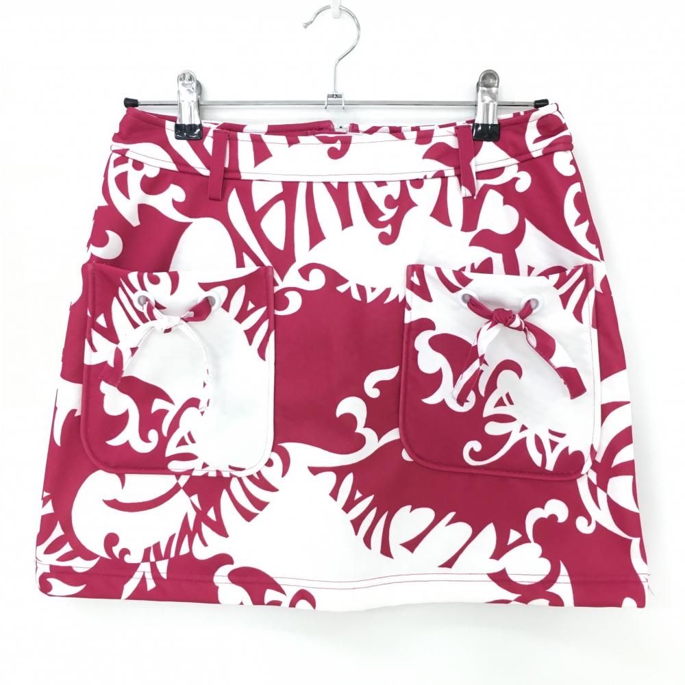 【超美品】キャロウェイ スカート ワインレッド×白 総柄 裏微起毛 バックファスナー レディース M ゴルフウェア Callaway