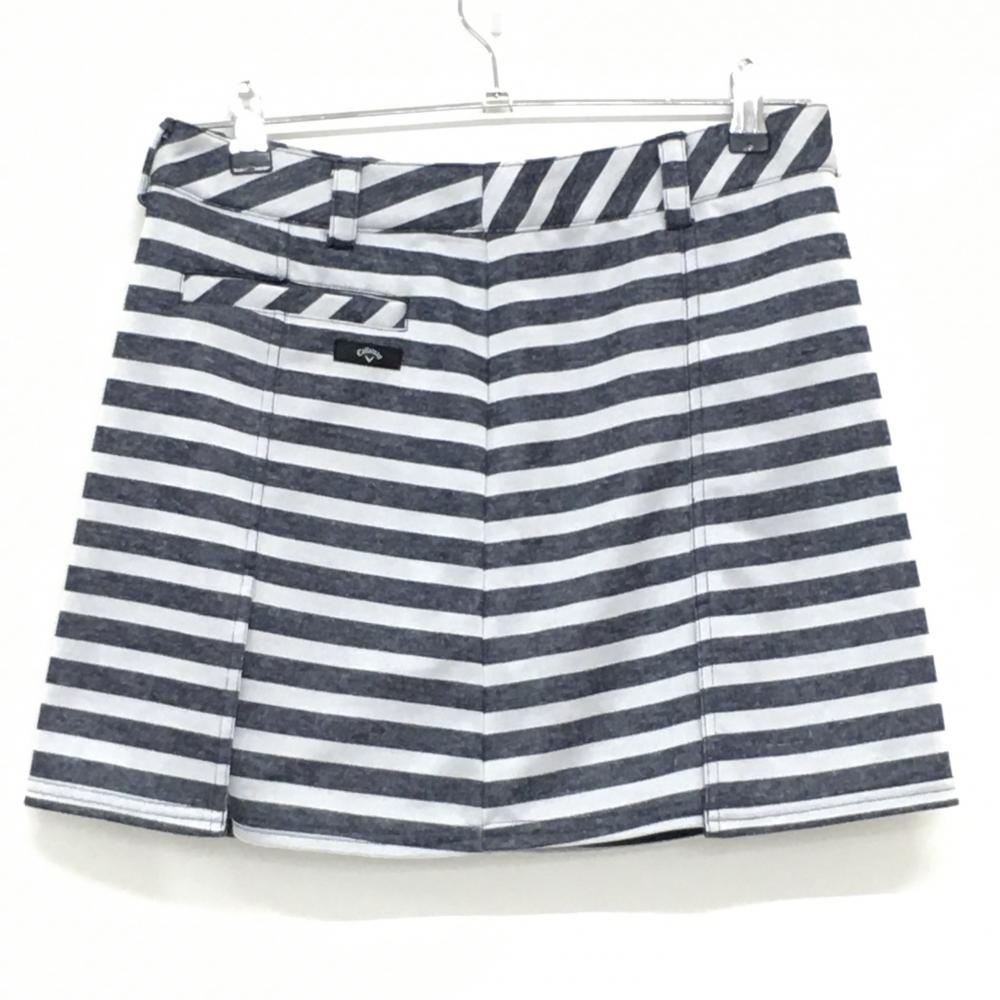 【超美品】キャロウェイ スカート 白×ネイビー ボーダー 内側インナーパンツ  レディース L ゴルフウェア Callaway