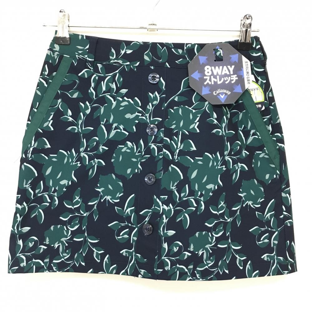 【新品】キャロウェイ スカート ネイビー×グリーン 花柄 8WAYストレッチ レディース SS ゴルフウェア 2022年モデル Callaway