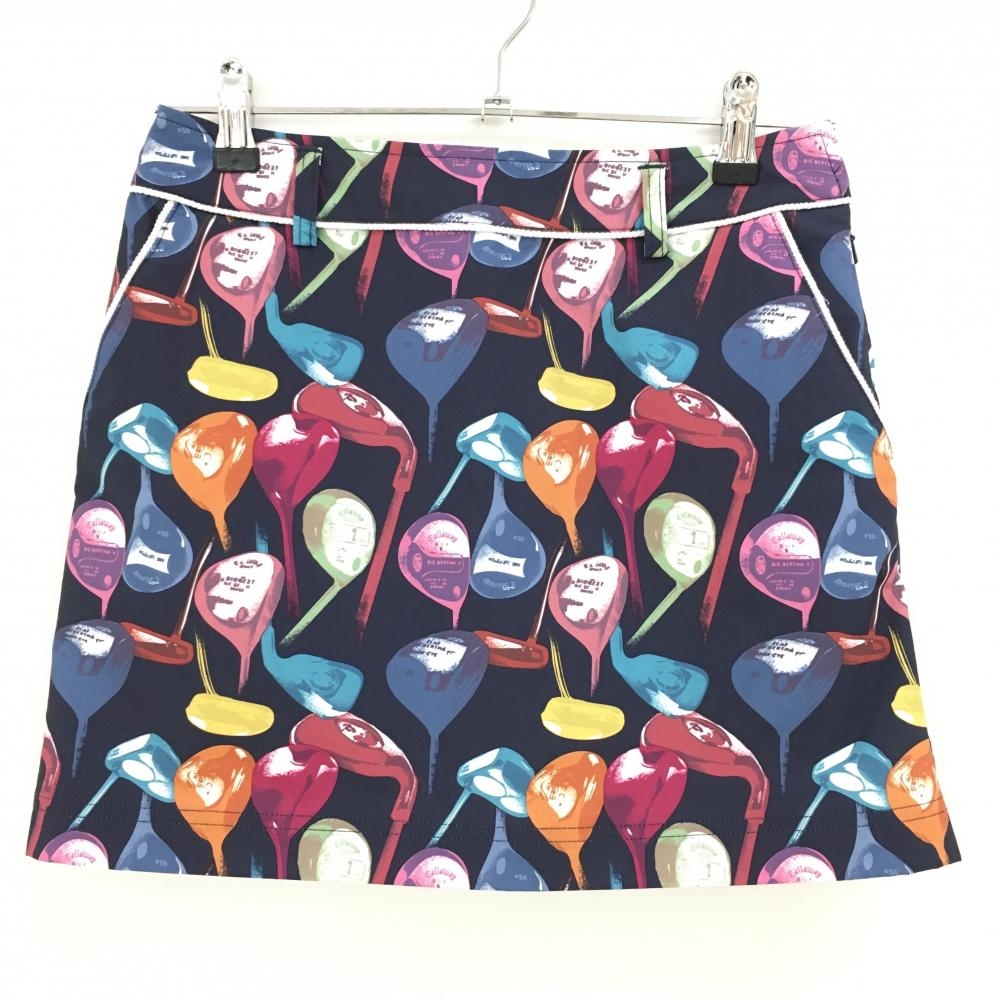 【超美品】キャロウェイ スカート ネイビー×マルチ ゴルフクラブ柄 内側インナーパンツ レディース SS ゴルフウェア Callaway