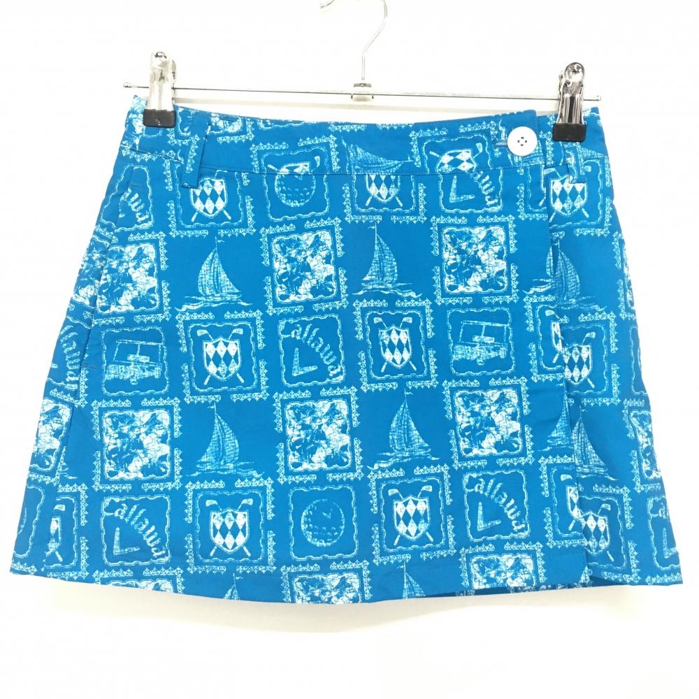 【超美品】キャロウェイ スカート ライトブルー×白 総柄 内側インナーパンツ レディース SS ゴルフウェア Callaway