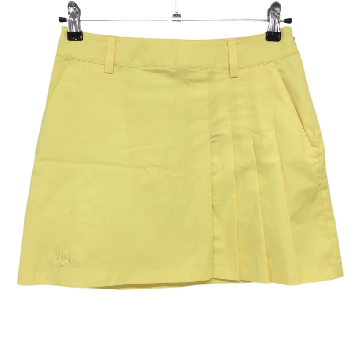 キャロウェイ スカート イエロー サイドプリーツ ロゴ刺しゅう ストレッチ レディース S ゴルフウェア Callaway