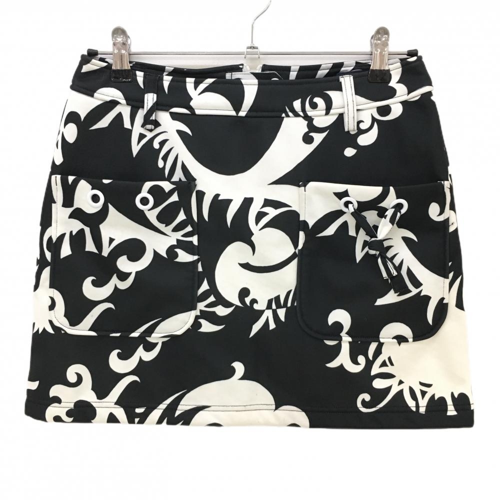 キャロウェイ スカート 黒×白 総柄 後ろハーフジップ 裏微起毛 レディース M ゴルフウェア Callaway
