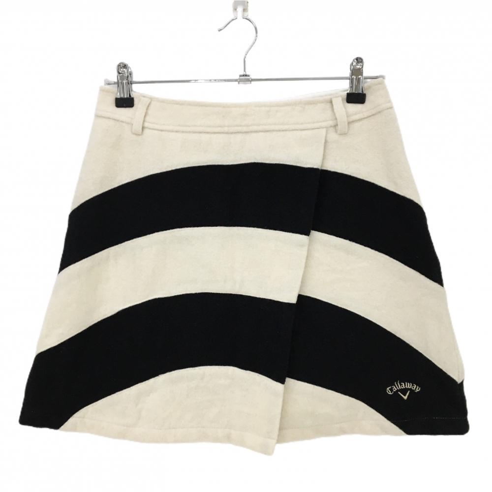 キャロウェイ ウールスカート アイボリー×黒 ボーダー調 内側インナーパンツ 毛羽立ち  レディース M ゴルフウェア Callaway