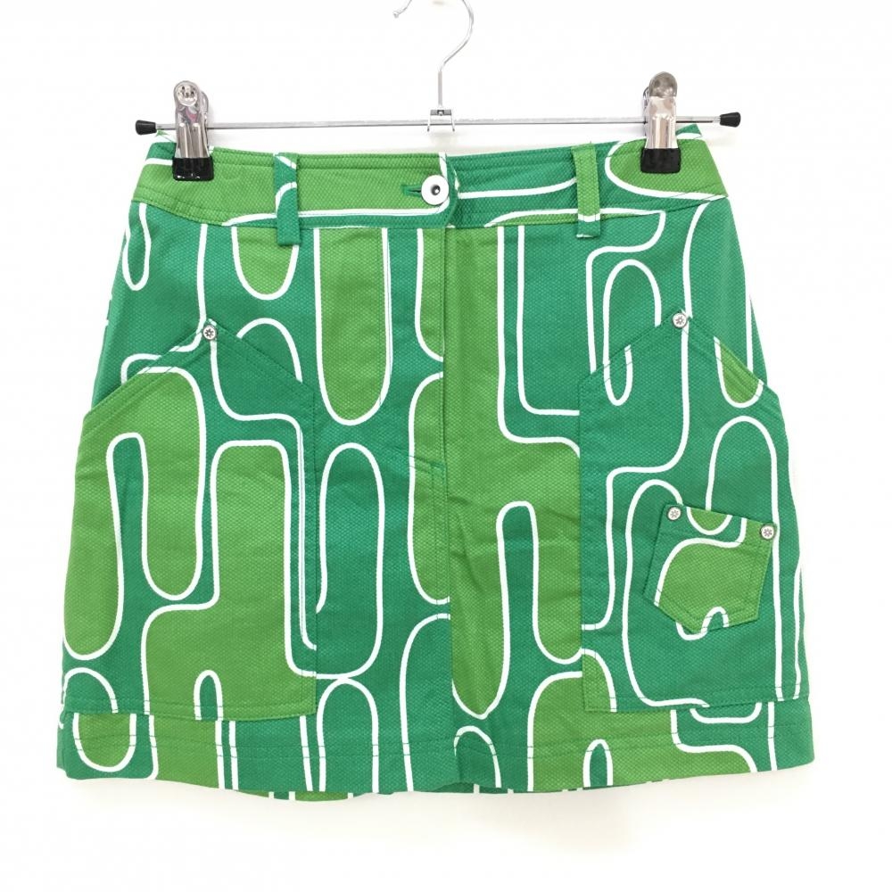 【美品】キャロウェイ スカート グリーン×ライトグリーン 総柄 バックロゴ 虹  レディース SS ゴルフウェア Callaway