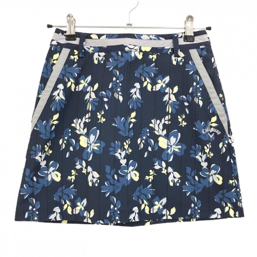 【超美品】キャロウェイ スカート ネイビー×イエロー 花柄 ストライプ レディース SS ゴルフウェア 2023年モデル Callaway