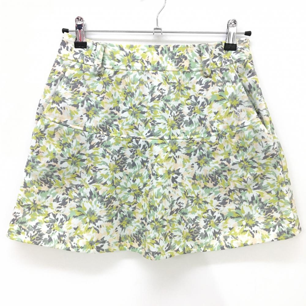 キャロウェイ レッドレーベル スカート 白×ライトグリーン 花柄 ラインストーンロゴ  レディース S ゴルフウェア Callaway