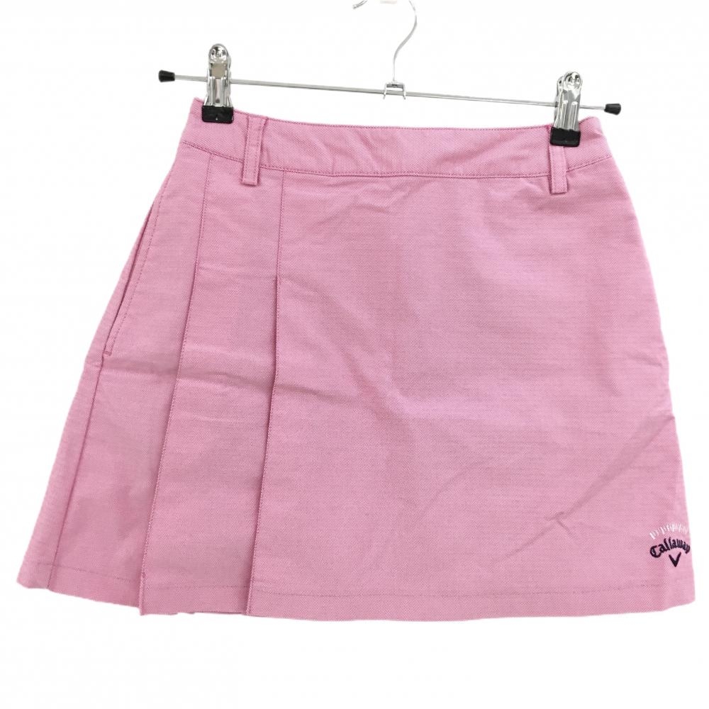 【超美品】キャロウェイ スカート ピンク 地模様 サイドプリーツ ロゴ刺しゅう ストレッチ レディース SS ゴルフウェア Callaway