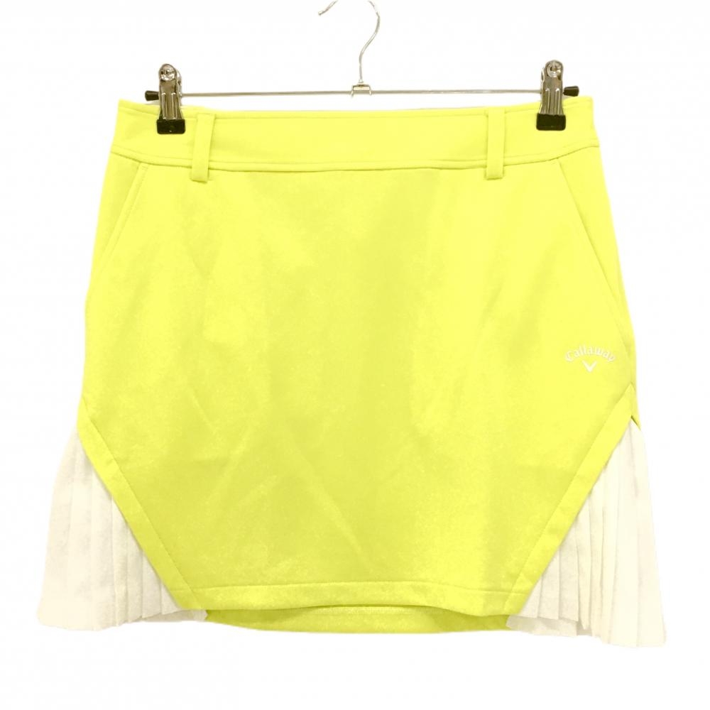 【美品】キャロウェイ スカート イエロー×白 サイドプリーツ ロゴプリント レディース L ゴルフウェア Callaway