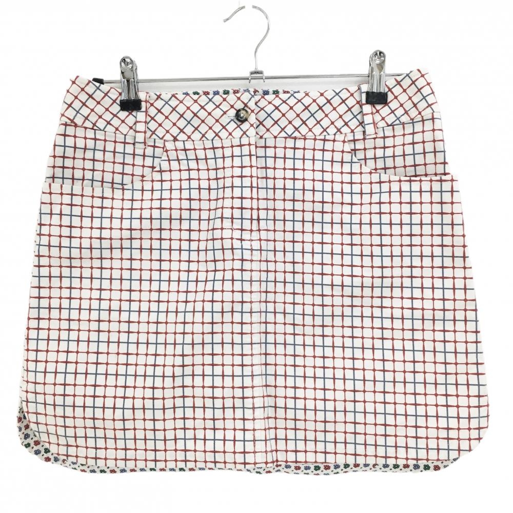キャロウェイ スカート 白×レッド 格子柄 裾裏花柄 後ろラインストーン  レディース L ゴルフウェア Callaway