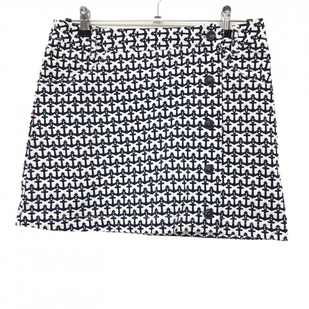 【美品】キャロウェイ スカート 白×ネイビー イカリ柄 ストレッチ 内側インナーパンツ  レディース M ゴルフウェア Callaway