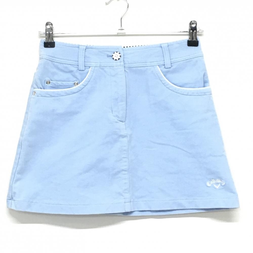 【美品】キャロウェイ スカート ライトブルー×白 コーデュロイ調 パイピング レディース SS ゴルフウェア Callaway
