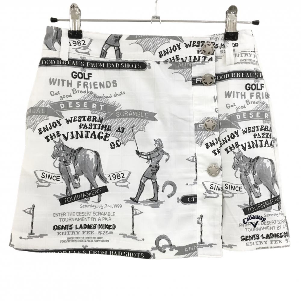 【超美品】キャロウェイ スカート 白×グレー 総柄 チェック織生地 馬柄 レディース S ゴルフウェア Callaway