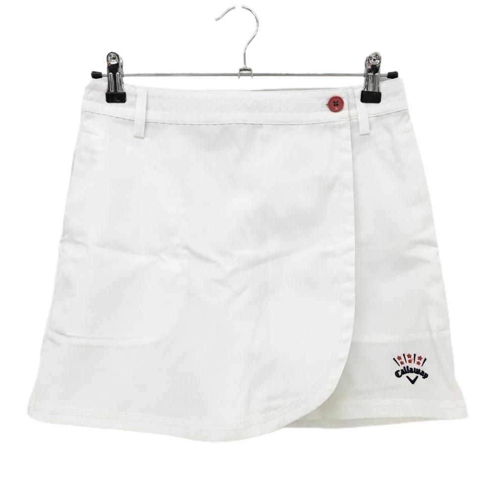 キャロウェイ スカート 白 ストライプ織生地 ロゴ刺しゅう ストレッチ 内側インナーパンツ レディース M ゴルフウェア Callaway