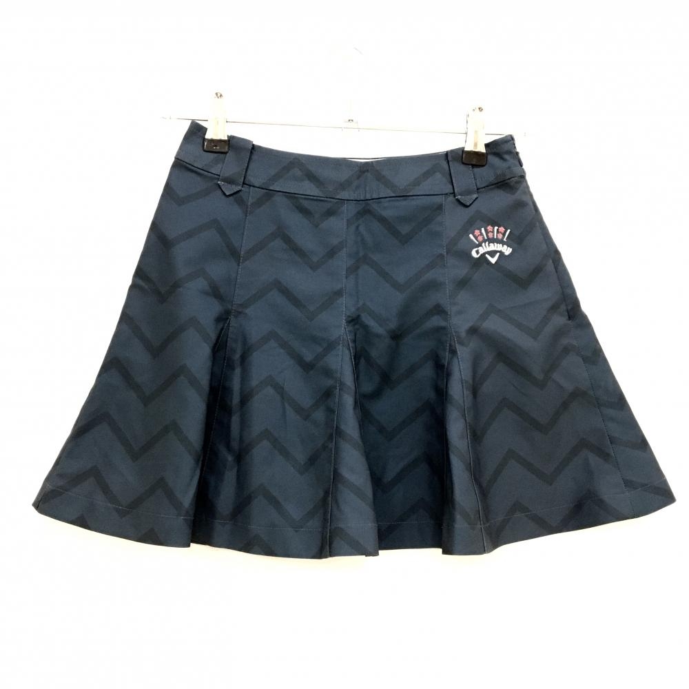 【美品】キャロウェイ フリルスカート ネイビー×ダークグレー 総柄 サイドファスナー レディース SS ゴルフウェア Callaway
