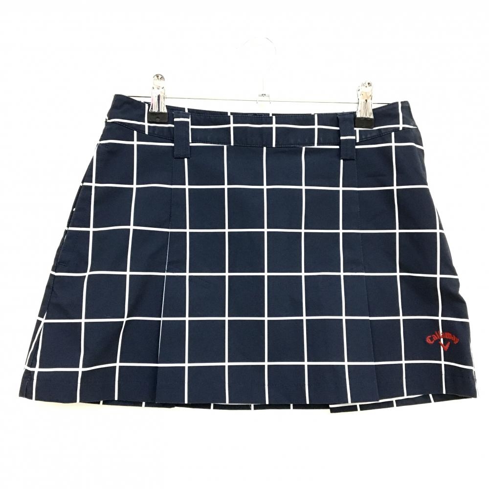 キャロウェイ ボックスプリーツスカート ネイビー×白 格子柄 ロゴ刺しゅう レディース SS ゴルフウェア Callaway