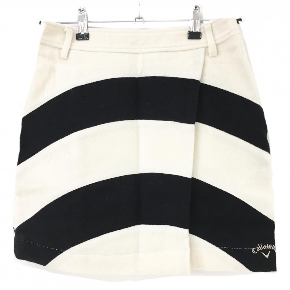 【美品】キャロウェイ スカート アイボリー×黒 ボーダー調 表起毛 内側インナーパンツ レディース S ゴルフウェア Callaway