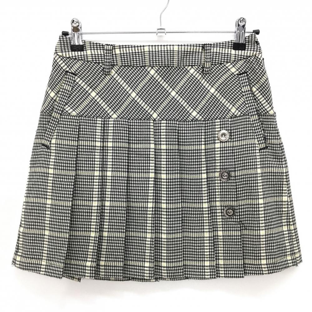 【超美品】キャロウェイ プリーツスカート 黒×ライトベージュ×イエロー 千鳥格子 ラメ糸 レディース S ゴルフウェア Callaway