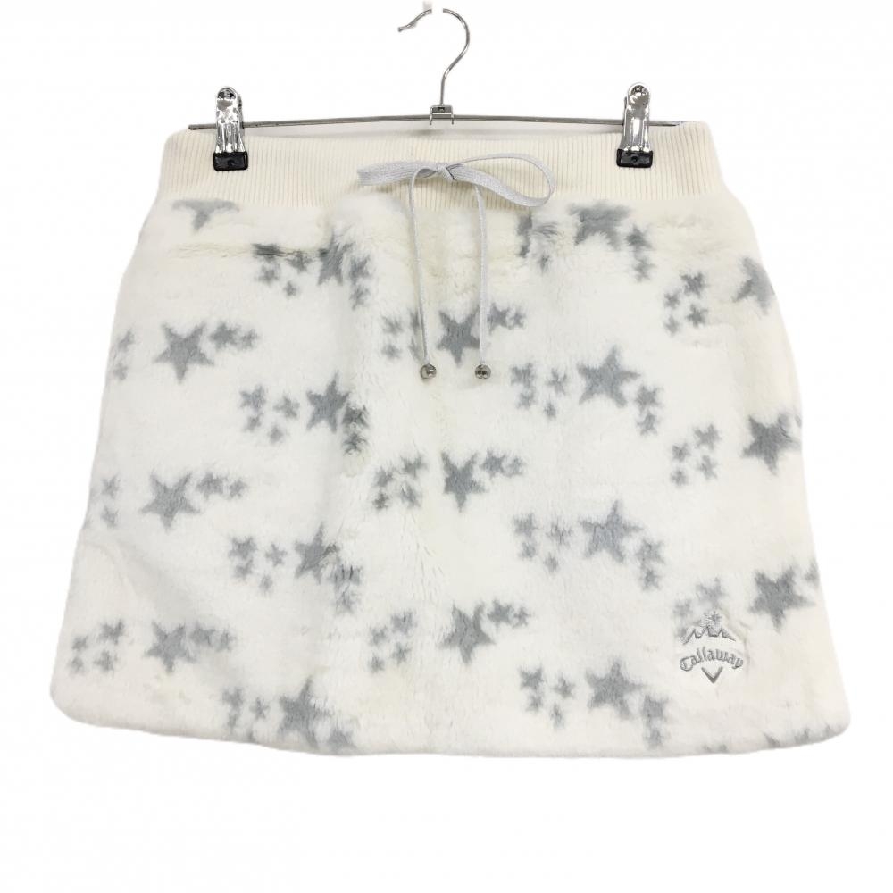【超美品】キャロウェイ ファースカート 白×グレー 星柄 スター ウエストゴム＆調節紐 厚手 レディース L ゴルフウェア Callaway