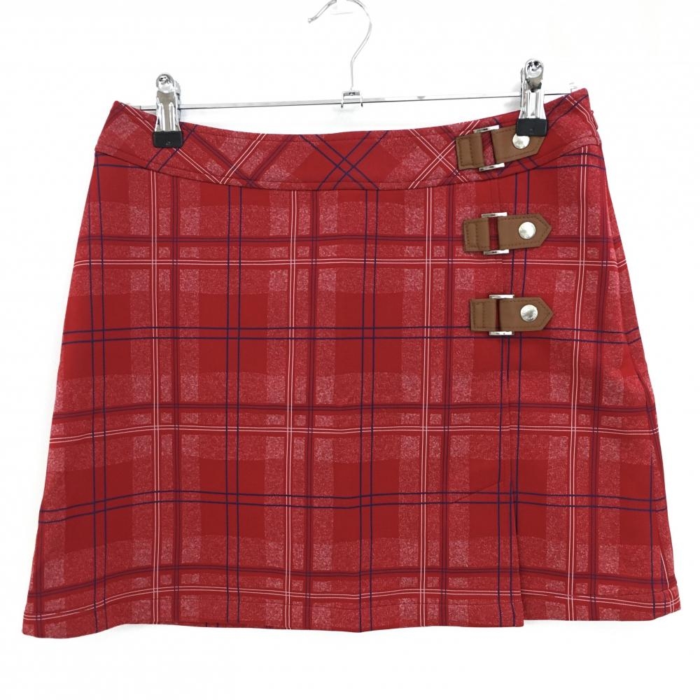 【超美品】キャロウェイ スカート レッド×ネイビー チェック 一部合成皮革 レディース M ゴルフウェア Callaway