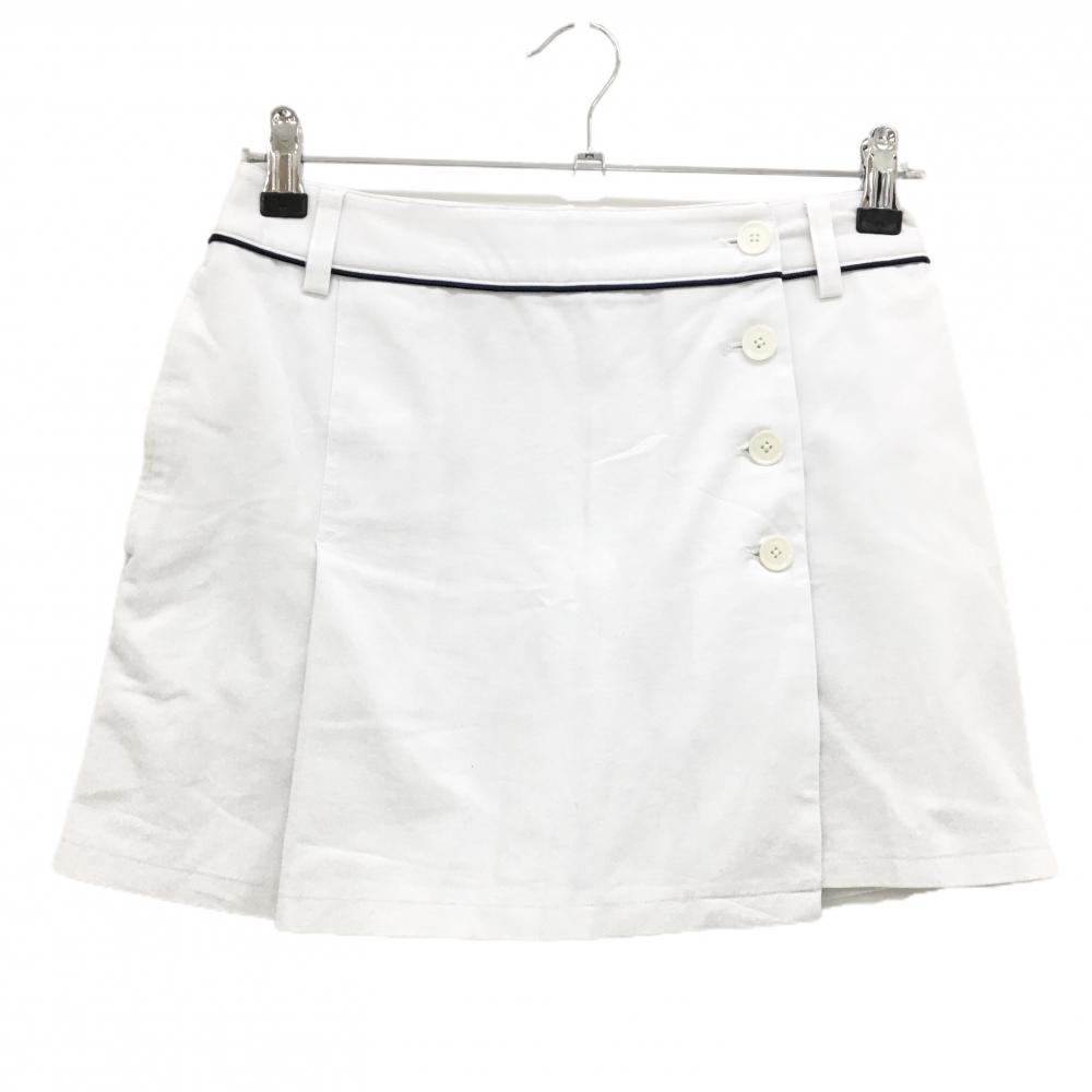 【美品】キャロウェイ スカート 白×ネイビー ストレッチ ベルト部パイピング 内側インナーパンツ レディース SS ゴルフウェア Callaway