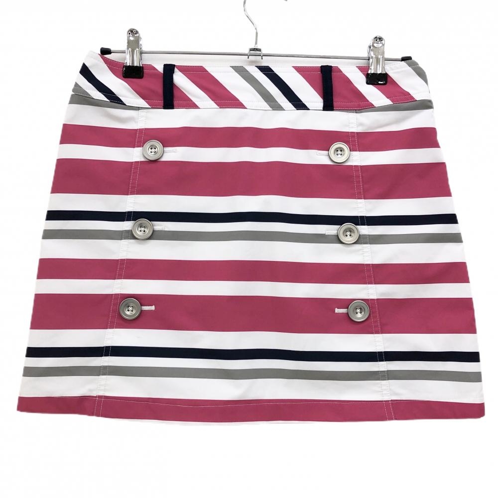 キャロウェイ スカート ピンク×白×グレー ボーダー 斜めストライプ レディース M ゴルフウェア Callaway