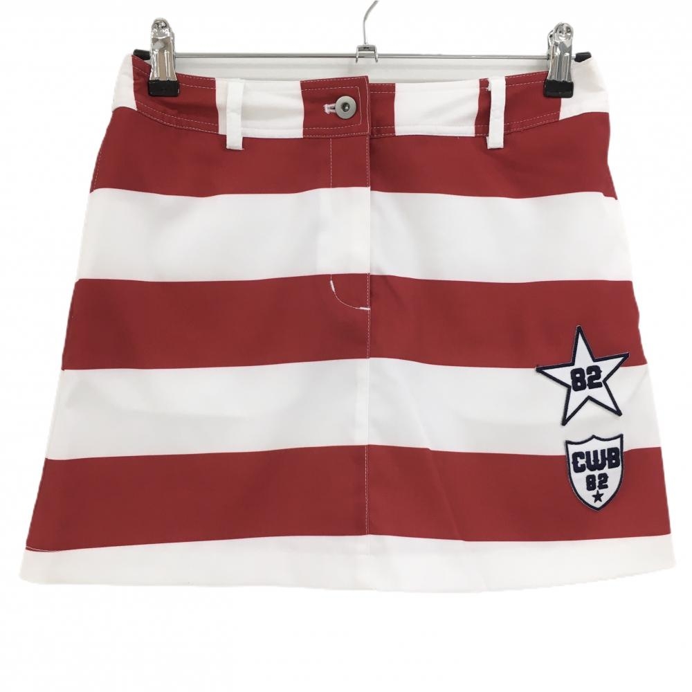 【超美品】キャロウェイ スカート レッド×白 太ボーダー ヘリンボーン織生地 星・ベアワッペン レディース M ゴルフウェア Callaway