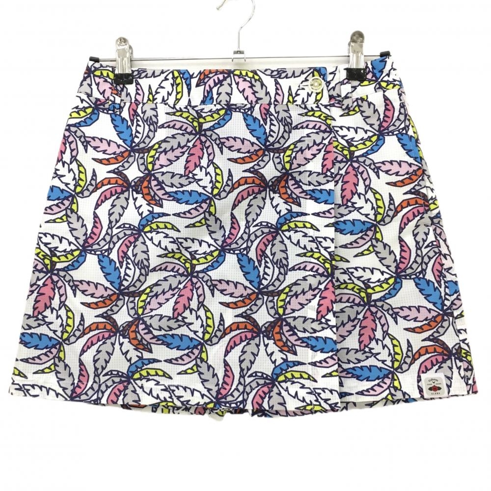 【超美品】キャロウェイ スカート 白×マルチカラー 総柄 内側インナーパンツ メッシュ調 レディース M ゴルフウェア Callaway