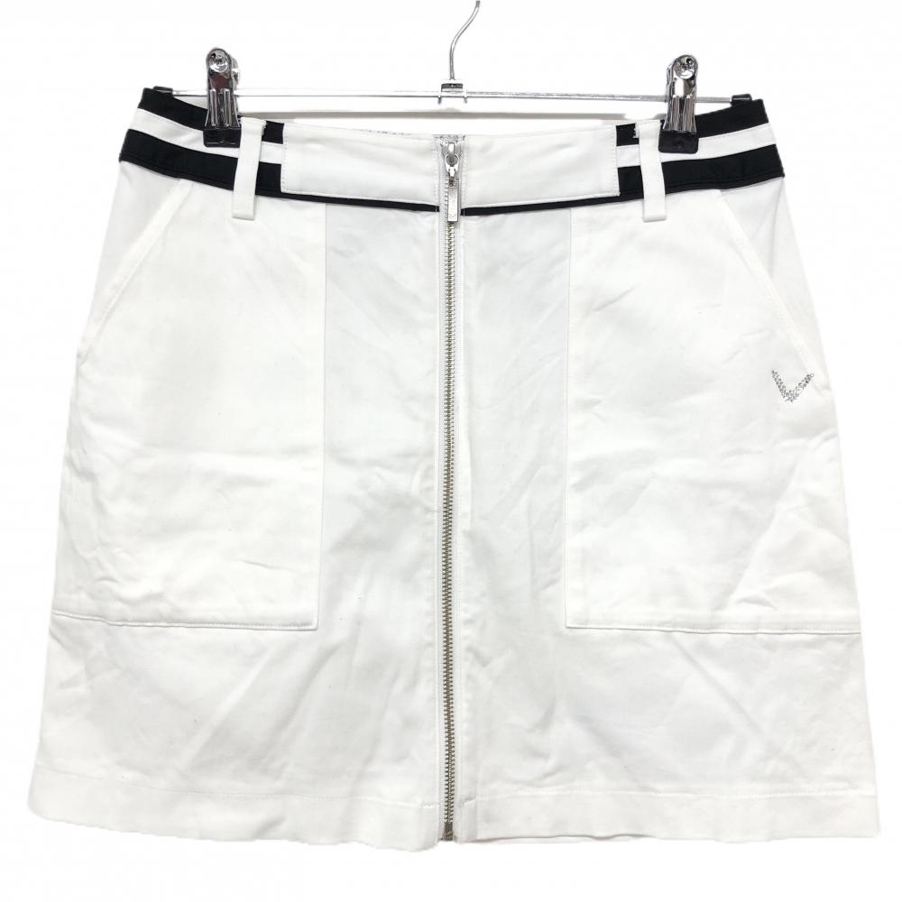 【美品】キャロウェイ レッドレーベル スカート 白×黒 ウエストライン センタージップ レディース L ゴルフウェア Callaway