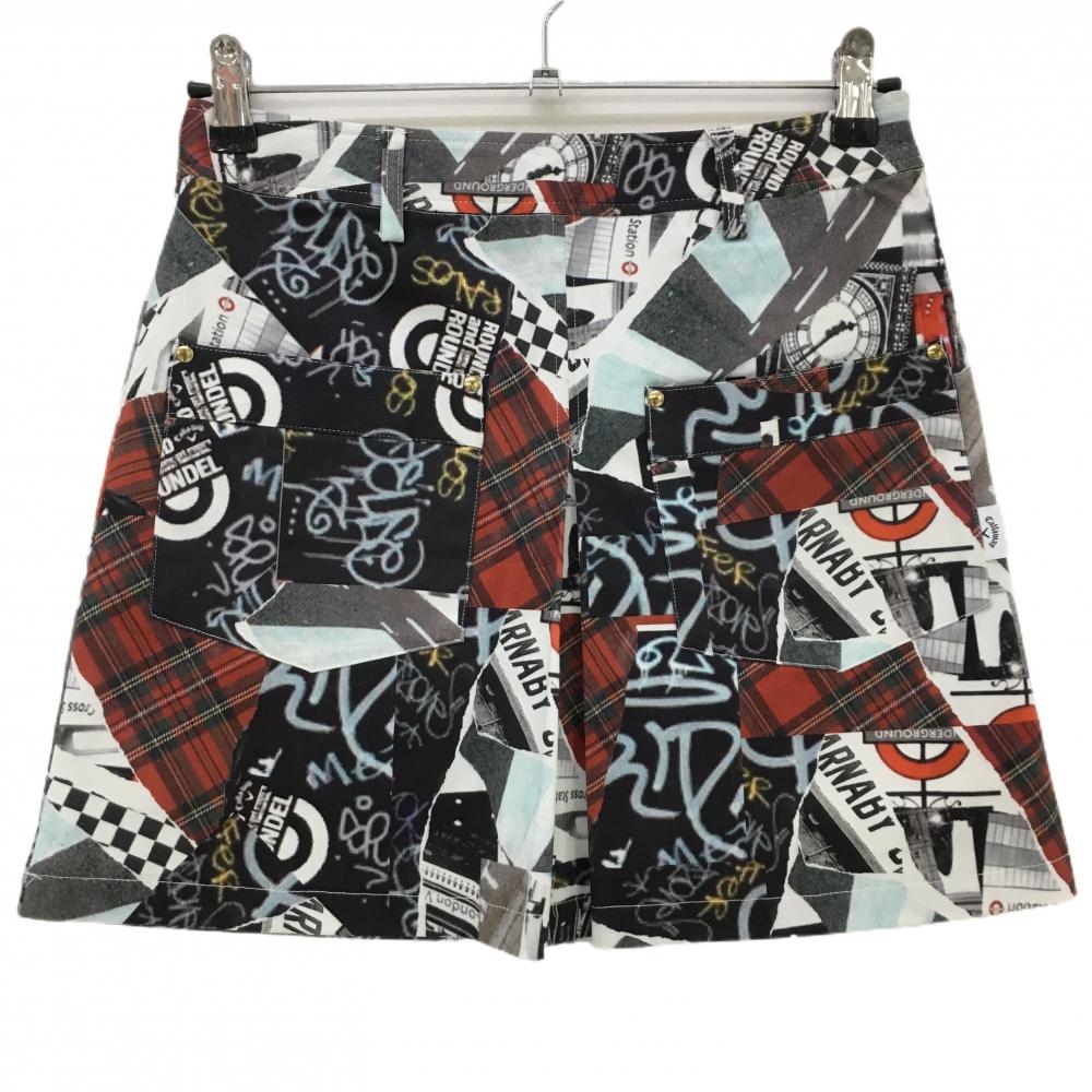 【新品】キャロウェイ スカート 白×黒×レッド 総柄 内側インナーパンツ レディース S ゴルフウェア Callaway