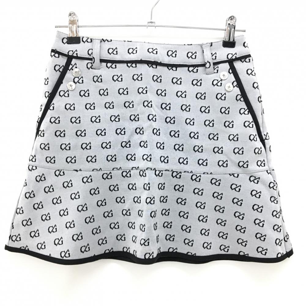 【美品】キャロウェイレッドレーベル スカート ライトグレー×黒 モノグラム総柄 ラインストーンロゴ レディース S ゴルフウェア Callaway