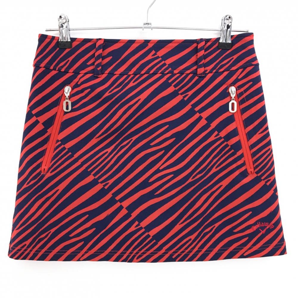 【超美品】キャロウェイ スカート ネイビー×レッド ゼブラ柄 裾ロゴ 内側インナーパンツ レディース M ゴルフウェア Callaway