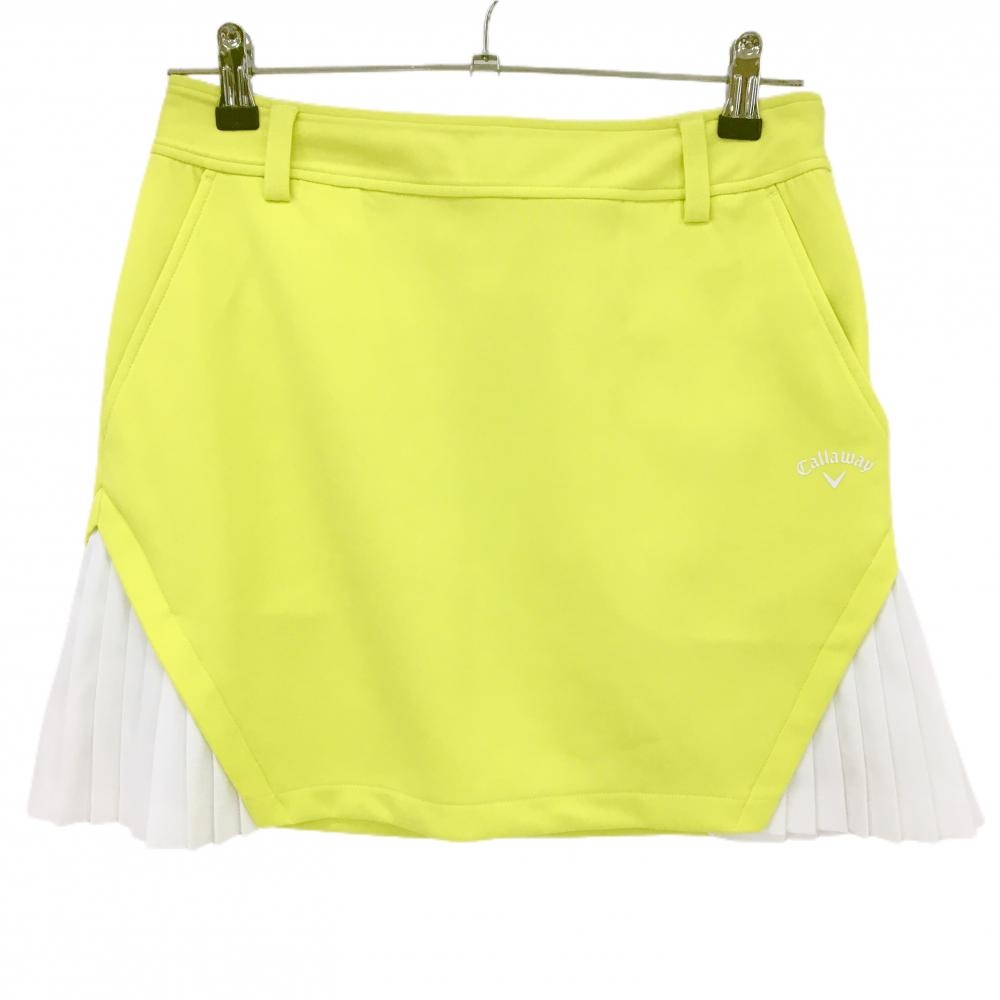 【美品】キャロウェイ スカート イエロー×白 一部プリーツ ロゴプリント ストレッチ レディース M ゴルフウェア Callaway