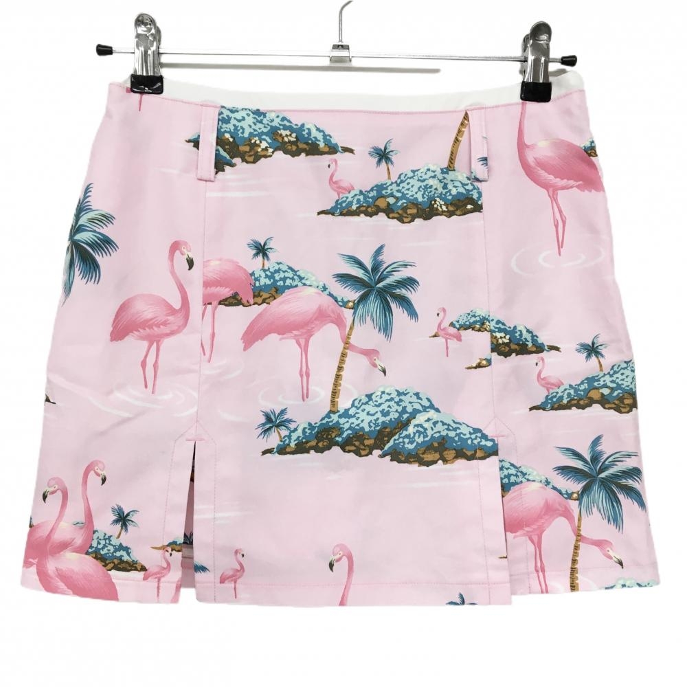 【美品】キャロウェイ スカート ピンク×ブルー フラミンゴ柄 内側インナーパンツ レディース S ゴルフウェア Callaway