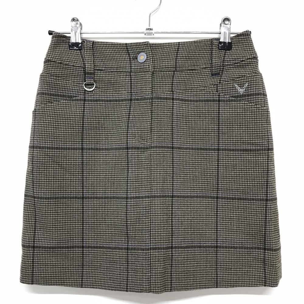 【超美品】キャロウェイ スカート ブラウン×パープル 千鳥格子 内側インナーパンツ ウール混 レディース SS ゴルフウェア Callaway