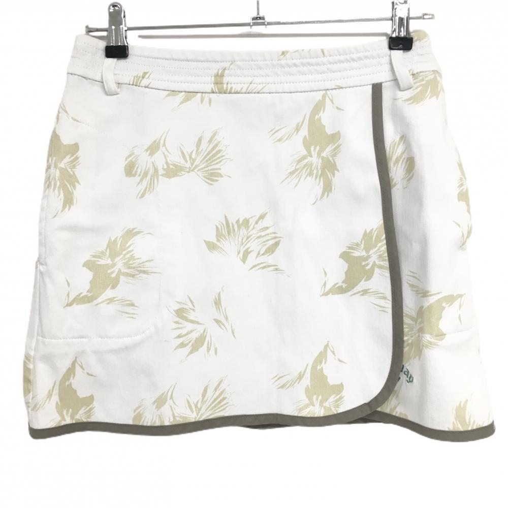 キャロウェイ スカート 白×ベージュ リーフ柄 裾ロゴ レディース M ゴルフウェア Callaway