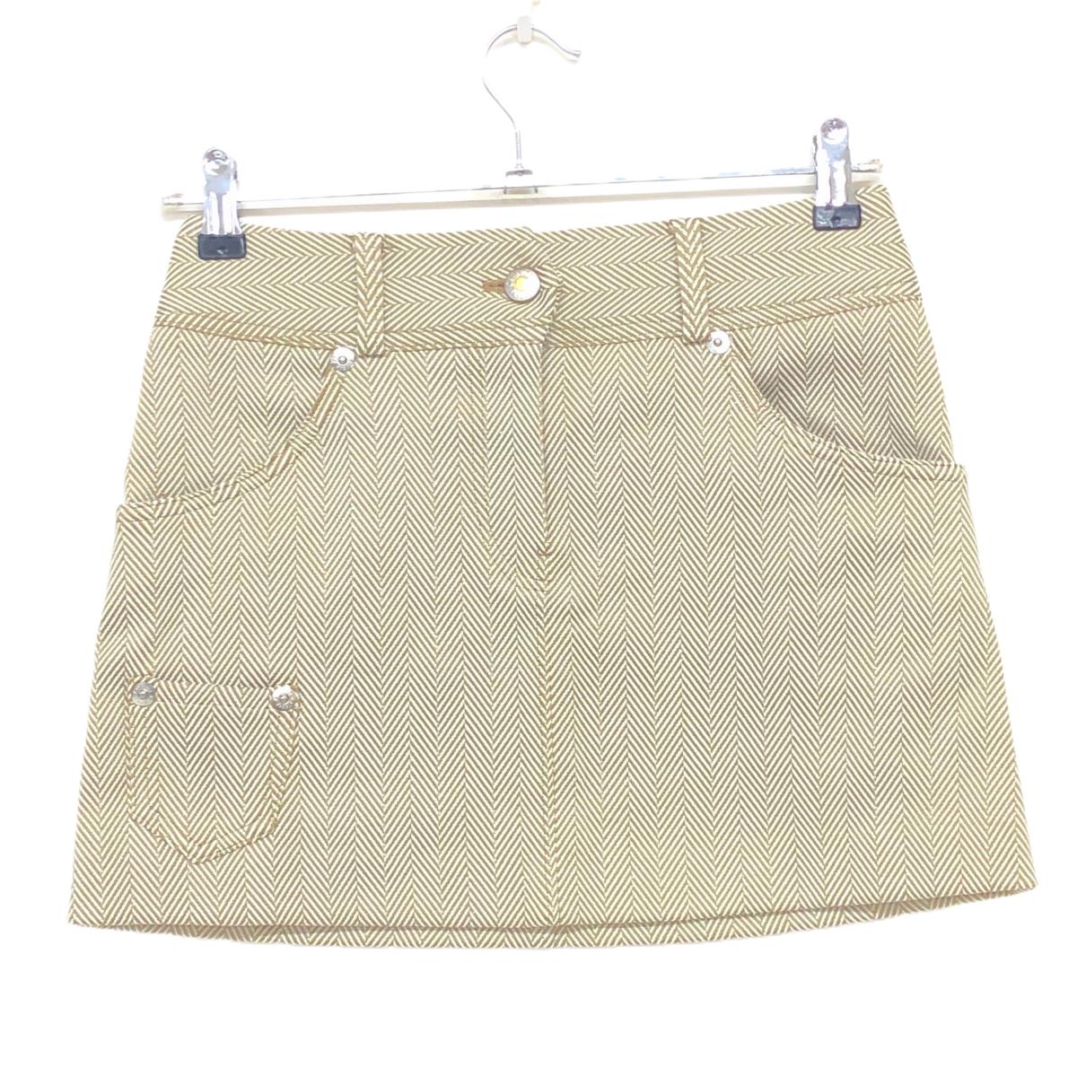 【超美品】キャロウェイ スカート ベージュ×白 ヘリンボーン インナーパンツ付 レディース SS ゴルフウェア Callaway