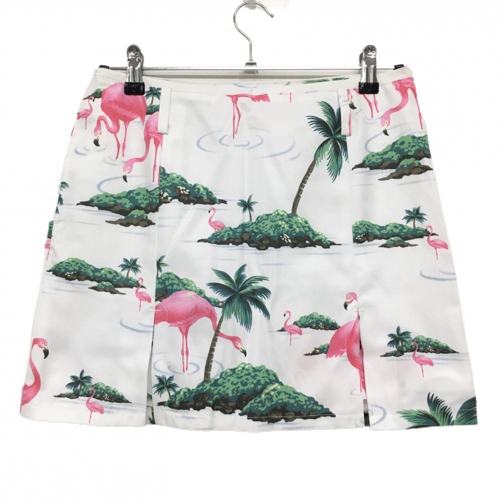 【超美品】キャロウェイ スカート 白×ピンク フラミンゴ柄 内側インナーパンツ レディース M ゴルフウェア サンプル品 Callaway