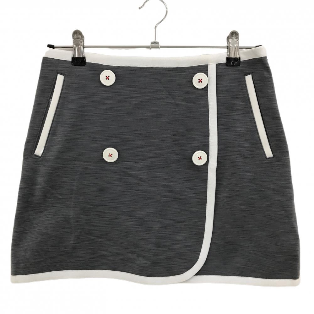 【美品】キャロウェイ スカート 木グレー×白 フロントボタン クマワッペン 裏起毛  レディース M ゴルフウェア サンプル品 Callaway